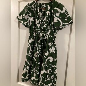 Anthropologie green and white somerset dress with pockets XS petite